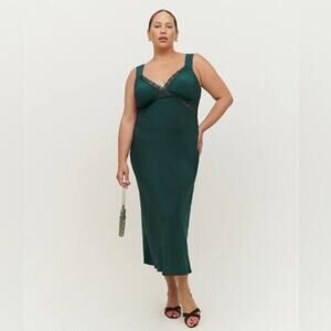 Reformation Provence Silk Dress in Emerald Green Size 1X